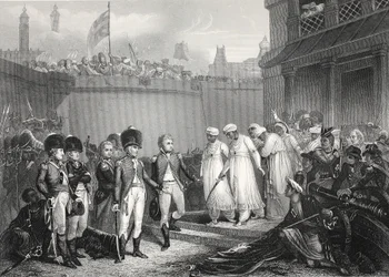 The Surrender of Two Sons of Tippoo Sultaun, graverad av A.H. Payne